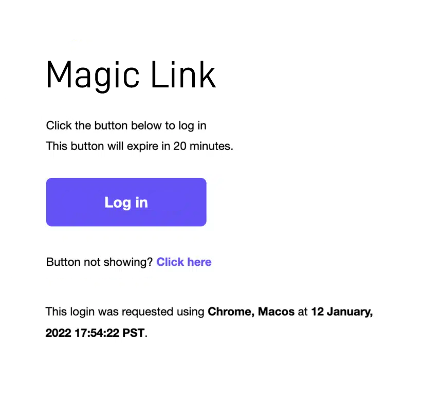 Example of a magic link to optimize login flows